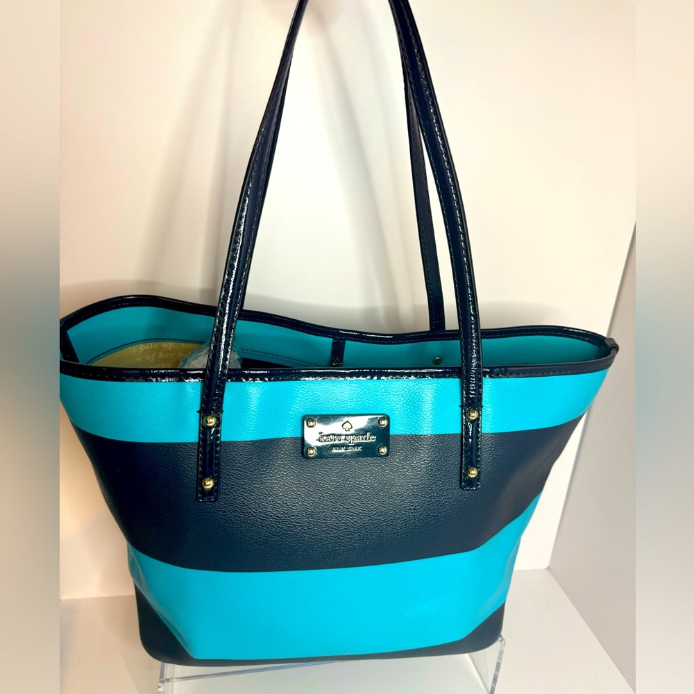 Kate Spade Teal and Black Striped Tote